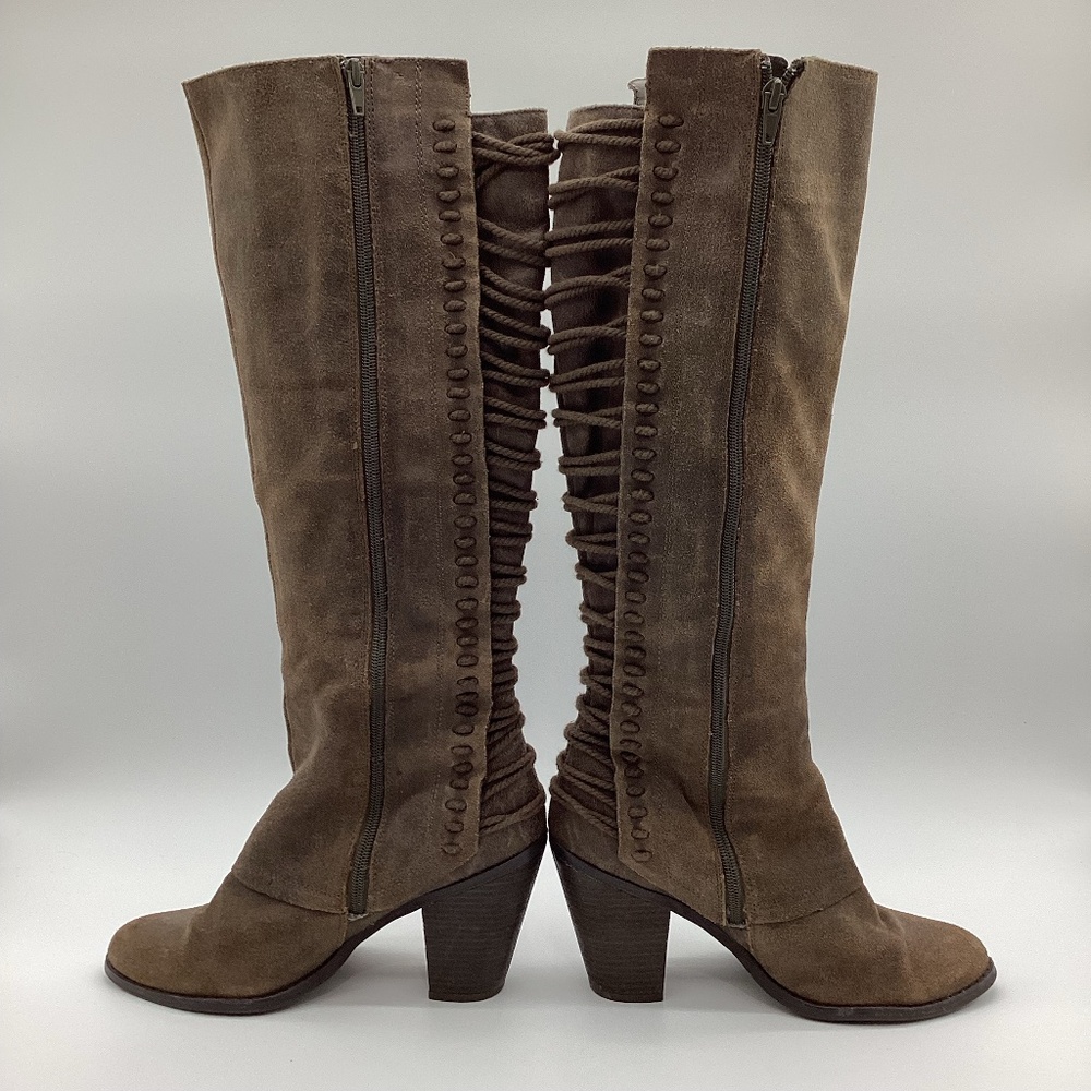 1834. Carlos Santana Brown Lace-Back Side Zip Boots Size 9.5 EUC